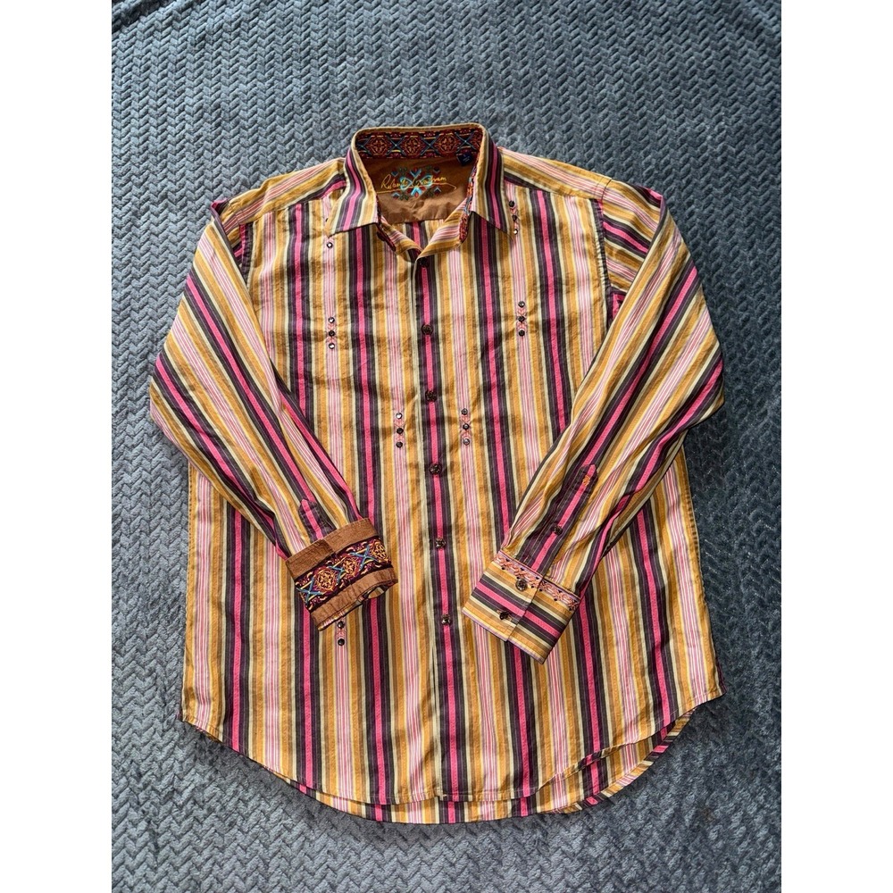 Robert Graham Exclusively Decorative Striped Button Down Long Sleeve Shirt Sz L
